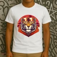 Retro Tropical Palm Tree Hipster Tiger T-Shirt thumb 3