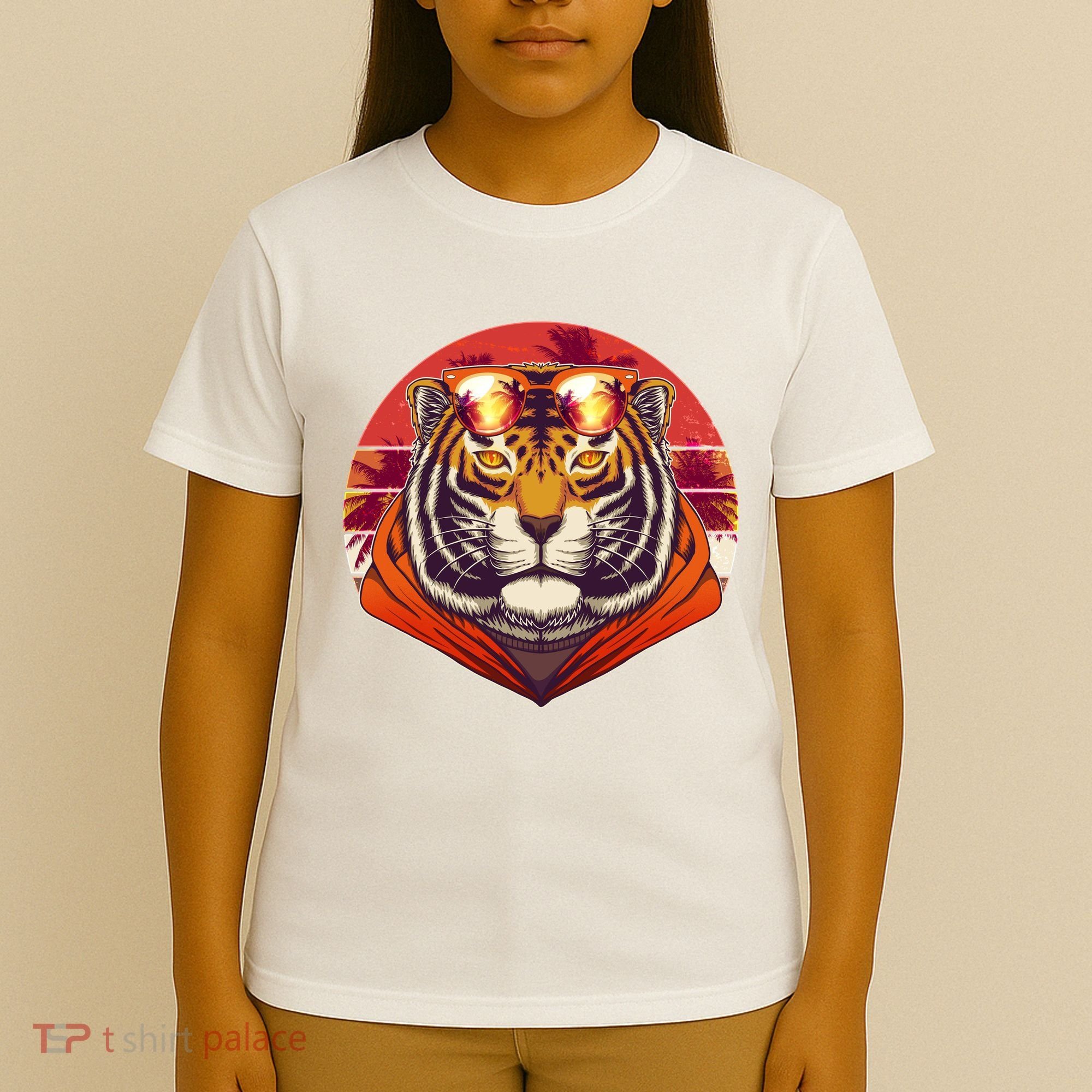 Retro Tropical Palm Tree Hipster Tiger T-Shirt
