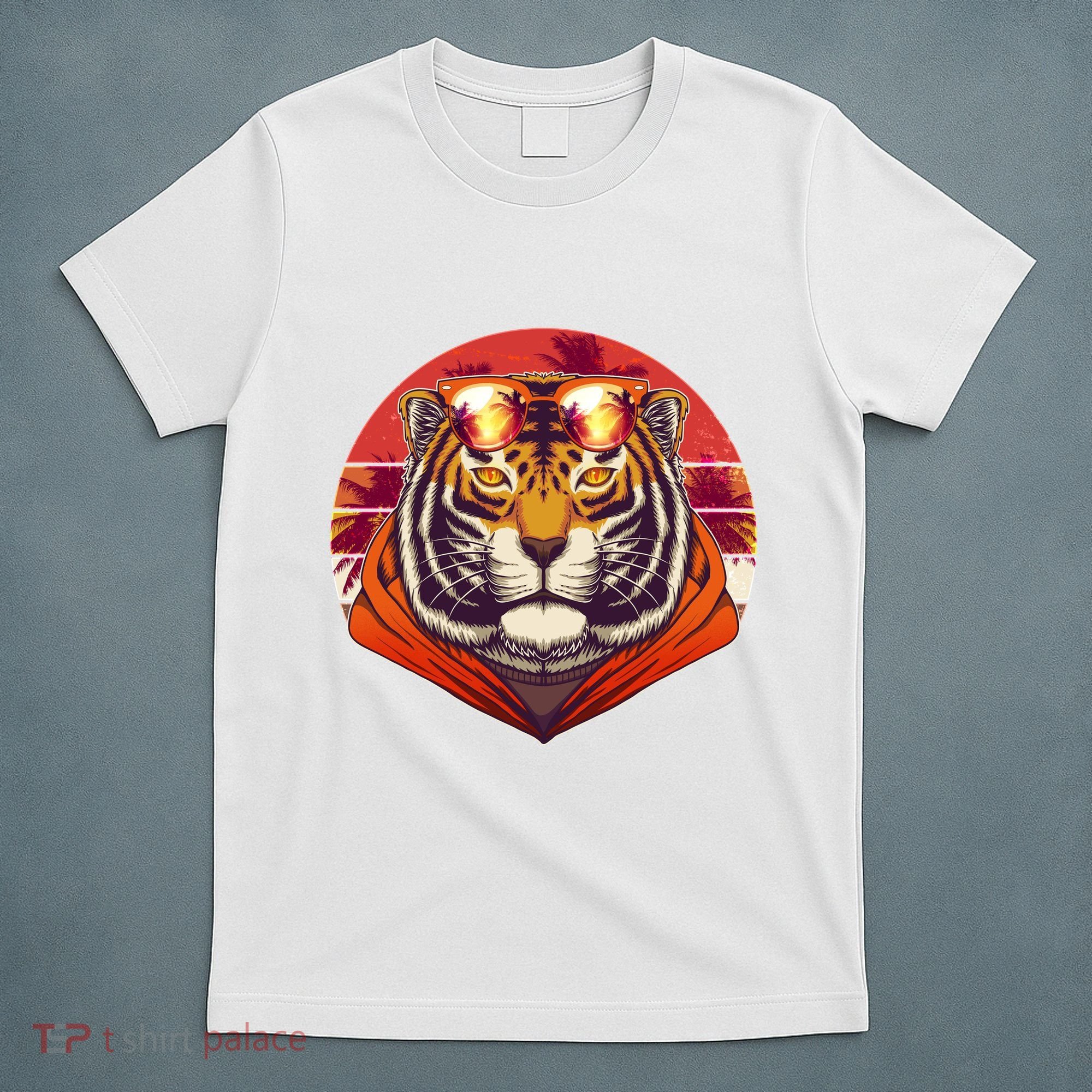 Retro Tropical Palm Tree Hipster Tiger T-Shirt