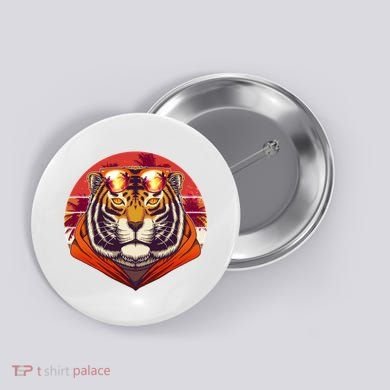Retro Tropical Palm Tree Hipster Tiger Button