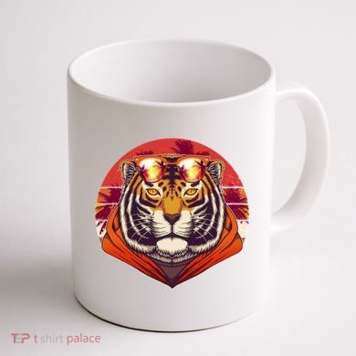 Retro Tropical Palm Tree Hipster Tiger Coffee Mug back