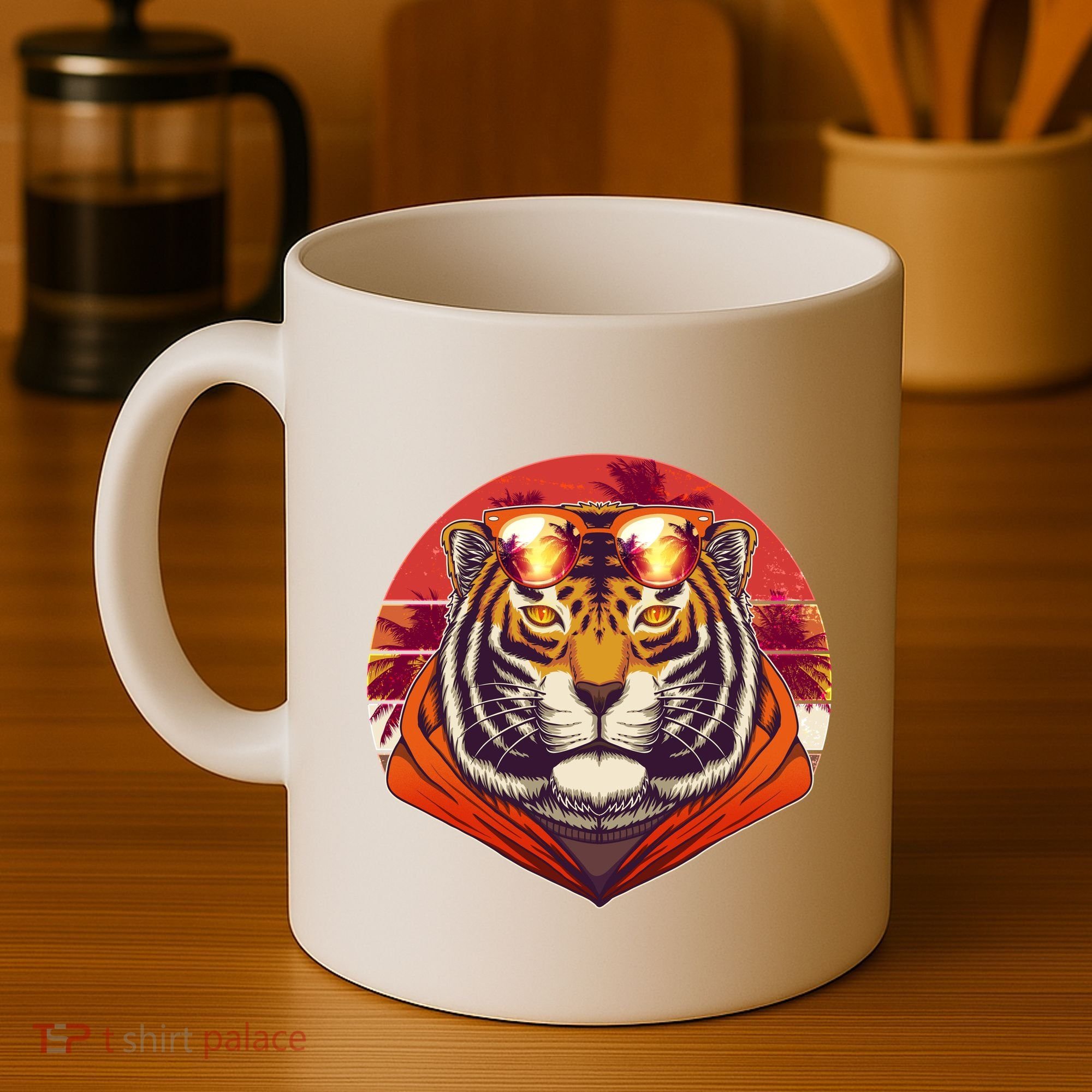 Retro Tropical Palm Tree Hipster Tiger Coffee Mug
