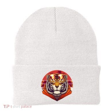 Retro Tropical Palm Tree Hipster Tiger Beanie