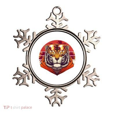 Retro Tropical Palm Tree Hipster Tiger Ornament