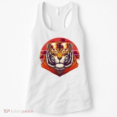 Retro Tropical Palm Tree Hipster Tiger Women's Tank Top