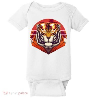 Retro Tropical Palm Tree Hipster Tiger Baby Bodysuit