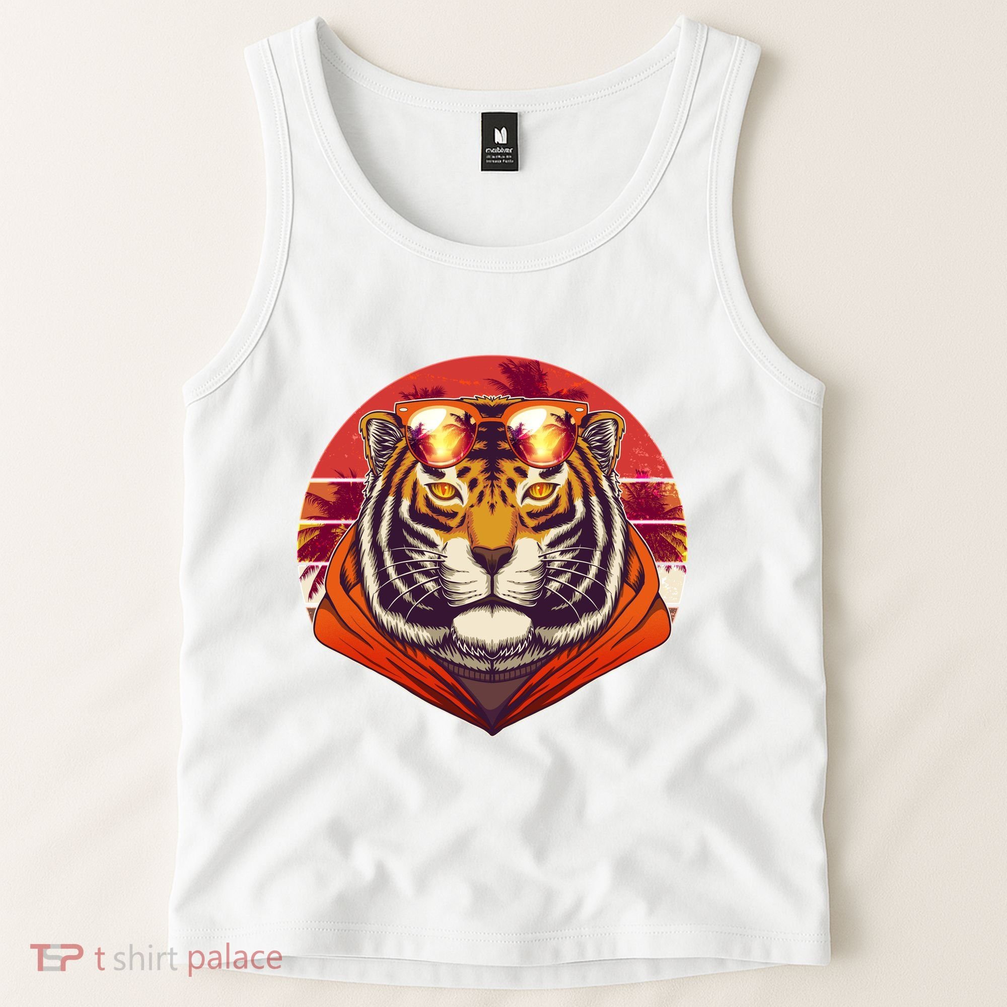 Retro Tropical Palm Tree Hipster Tiger Tank Top