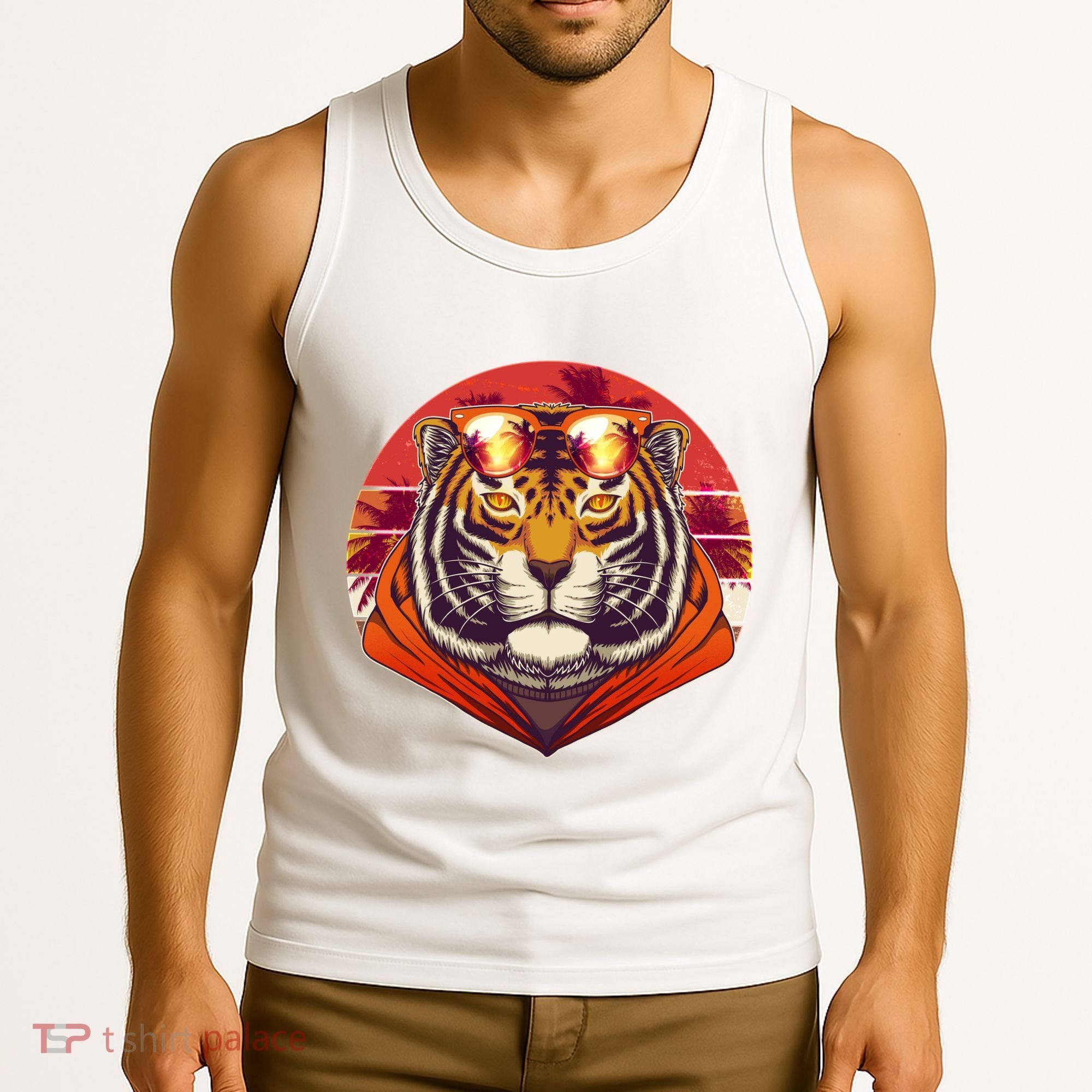 Retro Tropical Palm Tree Hipster Tiger Tank Top