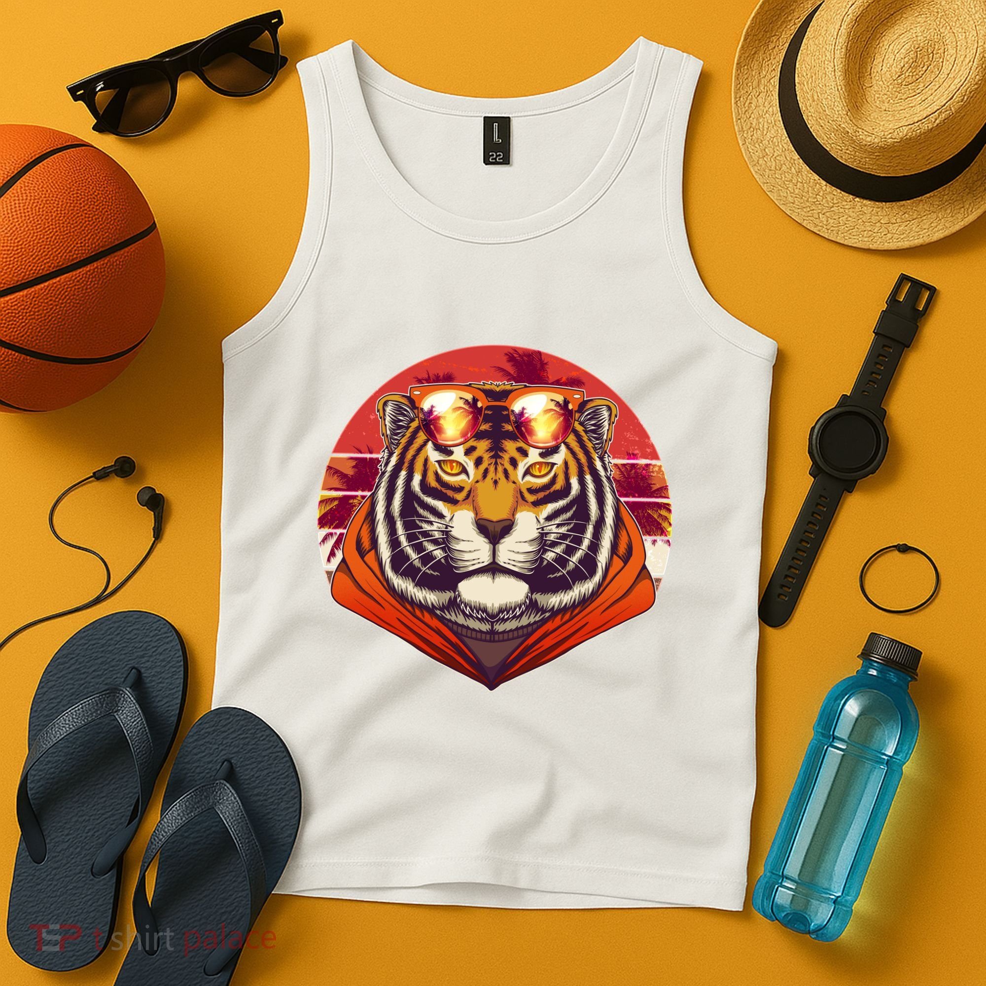 Retro Tropical Palm Tree Hipster Tiger Tank Top