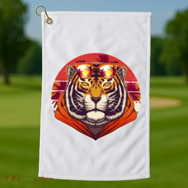 Retro Tropical Palm Tree Hipster Tiger Golf Towel