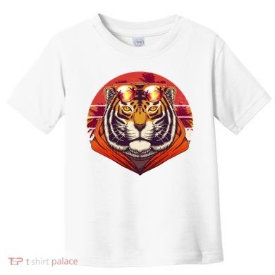 Retro Tropical Palm Tree Hipster Tiger Toddler T-Shirt