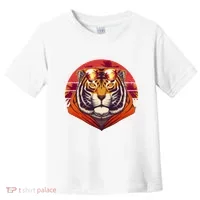 Retro Tropical Palm Tree Hipster Tiger Toddler T-Shirt thumb 0