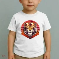 Retro Tropical Palm Tree Hipster Tiger Toddler T-Shirt thumb 2