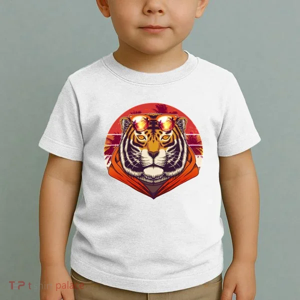 Retro Tropical Palm Tree Hipster Tiger Toddler T-Shirt
