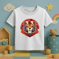 Retro Tropical Palm Tree Hipster Tiger Toddler T-Shirt thumb 3