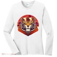Retro Tropical Palm Tree Hipster Tiger Women's Long Sleeve Shirt thumb 0