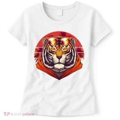 Retro Tropical Palm Tree Hipster Tiger Women's T-Shirt