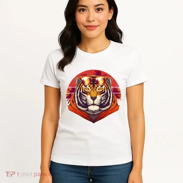 Retro Tropical Palm Tree Hipster Tiger Women's T-Shirt