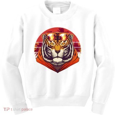 Retro Tropical Palm Tree Hipster Tiger Kids Sweatshirt