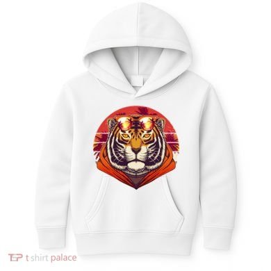 Retro Tropical Palm Tree Hipster Tiger Kids Hoodie