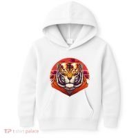 Retro Tropical Palm Tree Hipster Tiger Kids Hoodie thumb 0
