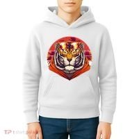 Retro Tropical Palm Tree Hipster Tiger Kids Hoodie thumb 4