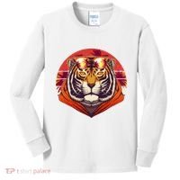 Retro Tropical Palm Tree Hipster Tiger Kids Long Sleeve Shirt thumb 0