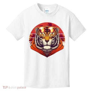 Retro Tropical Palm Tree Hipster Tiger Kids T-Shirt