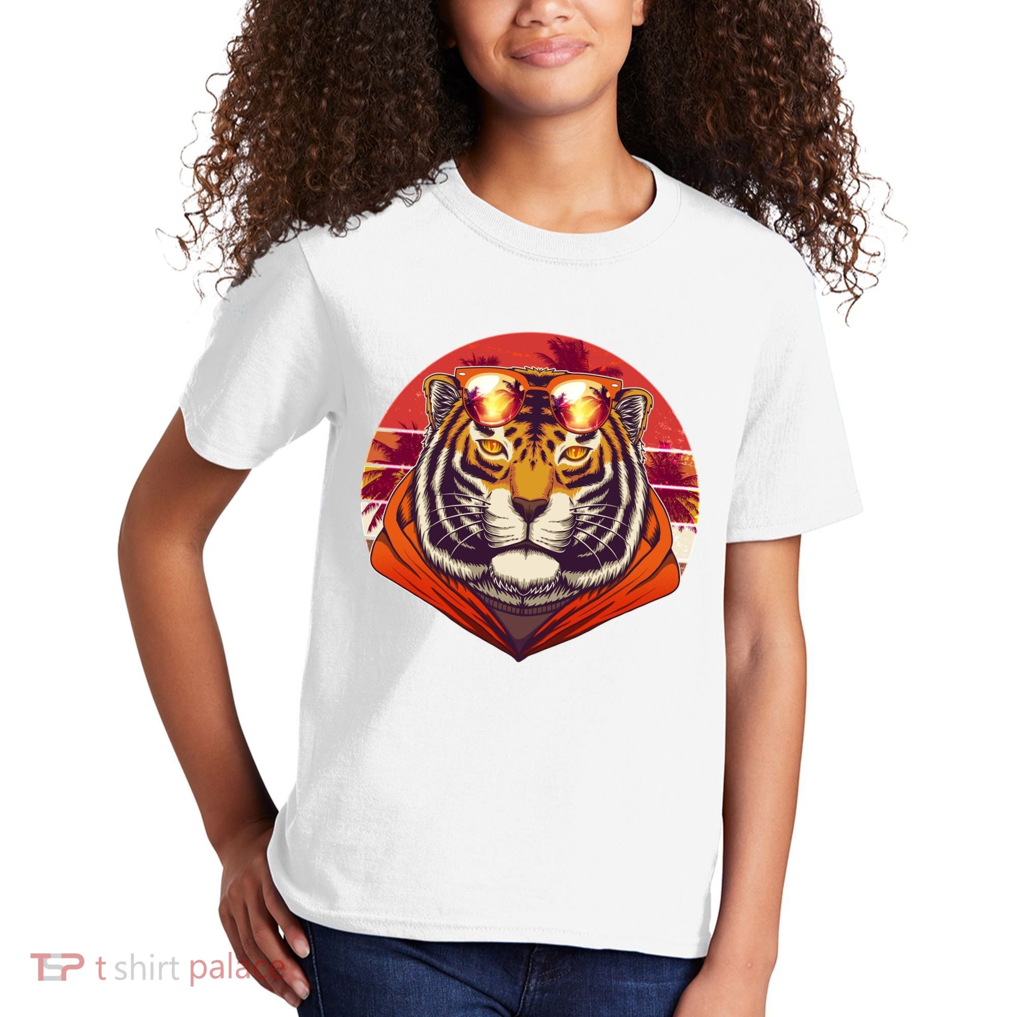 Retro Tropical Palm Tree Hipster Tiger Kids T-Shirt