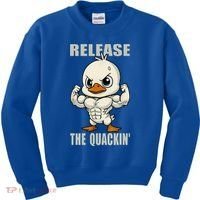 Release The Quackin Duck Gym Weightlifting Bodybuilder Kids Sweatshirt thumb 0