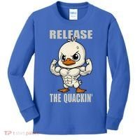 Release The Quackin Duck Gym Weightlifting Bodybuilder Kids Long Sleeve Shirt thumb 0
