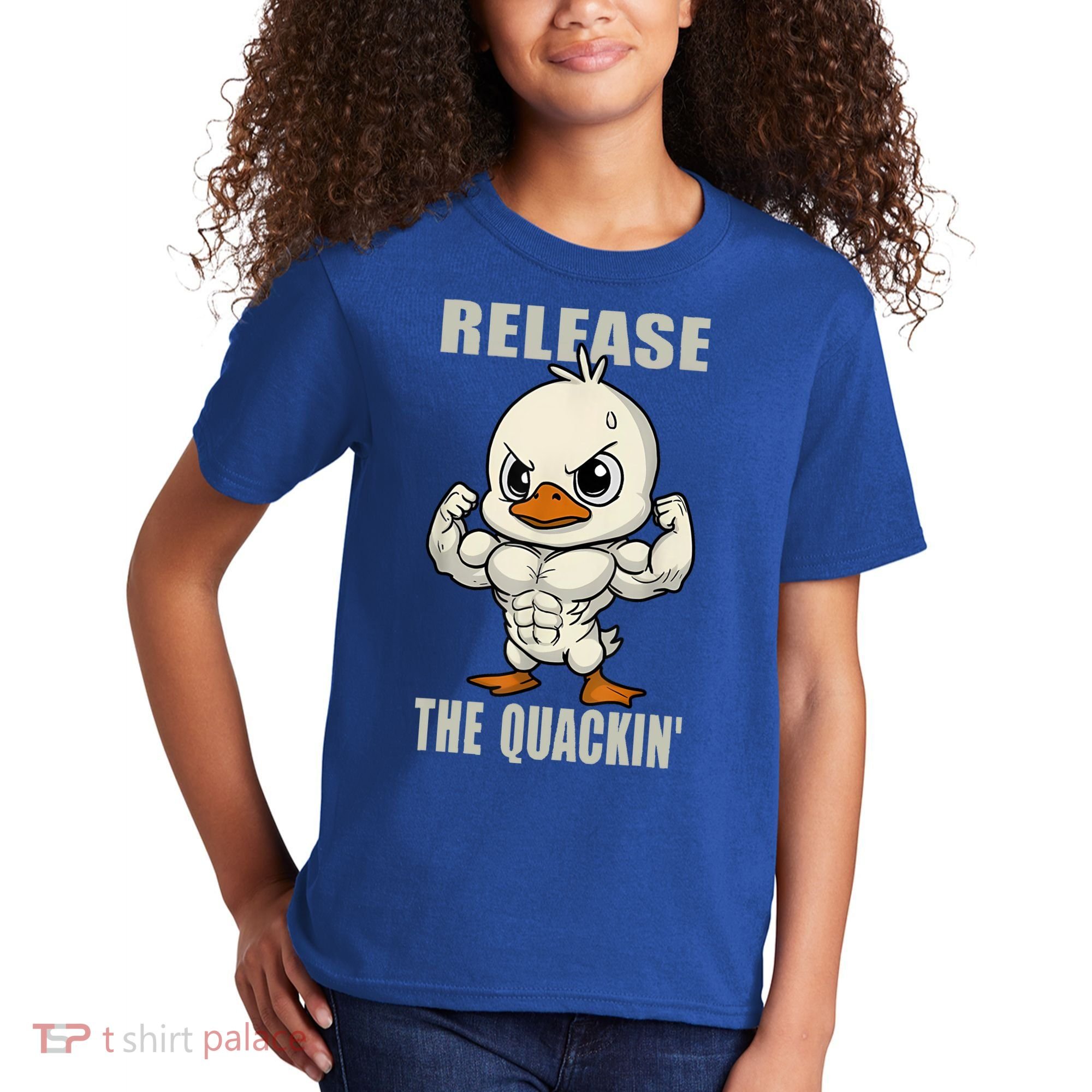 Release The Quackin Duck Gym Weightlifting Bodybuilder Kids T-Shirt