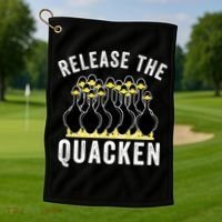 Release The Quacken, Farmer, Duck Lover, Funny Animal Lover Golf Towel thumb 1