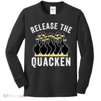 Release The Quacken, Farmer, Duck Lover, Funny Animal Lover Kids Long Sleeve Shirt thumb 0