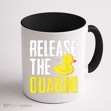 Release The Quackin! Graphic Rubber Duck Coffee Mug back