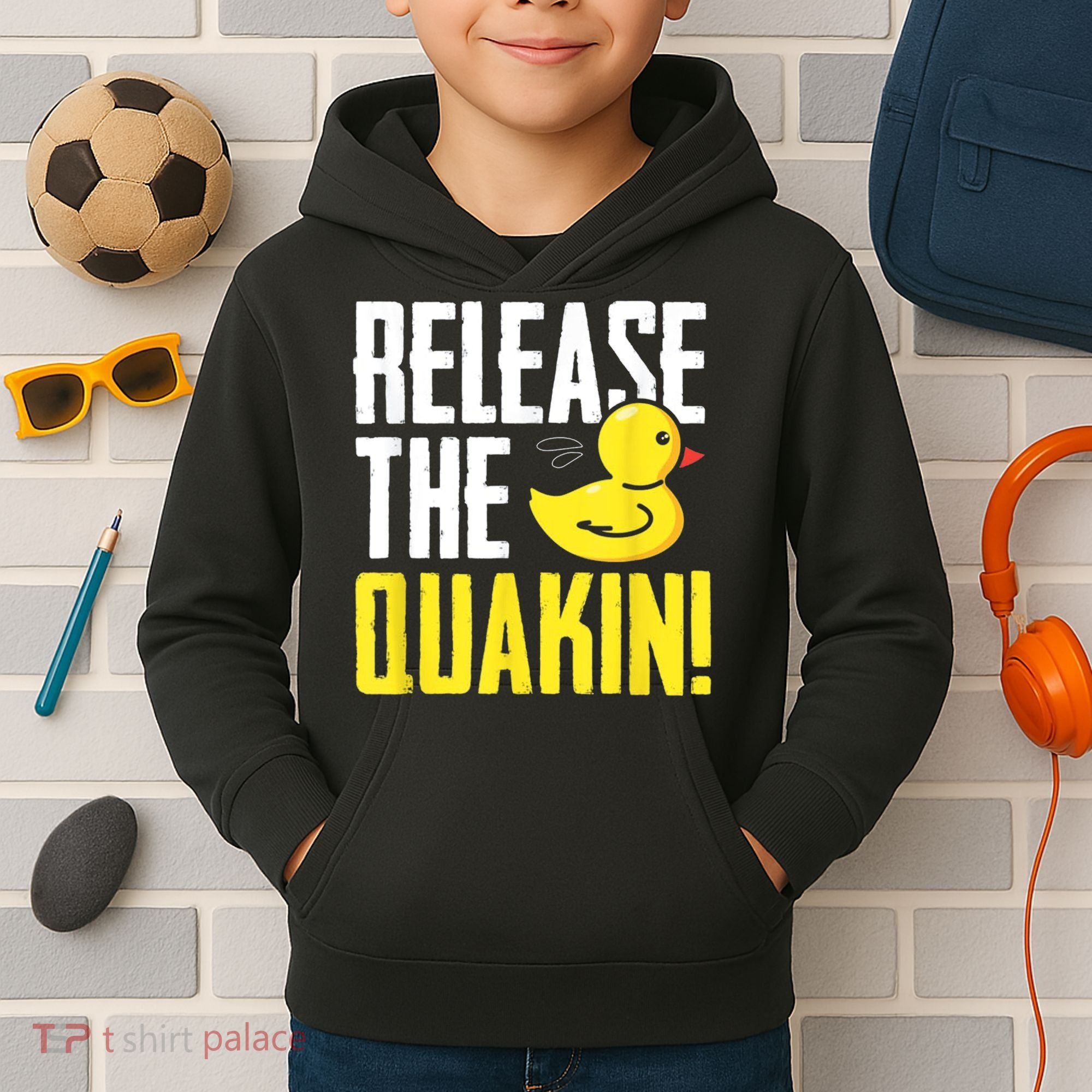 Release The Quackin! Graphic Rubber Duck Kids Hoodie