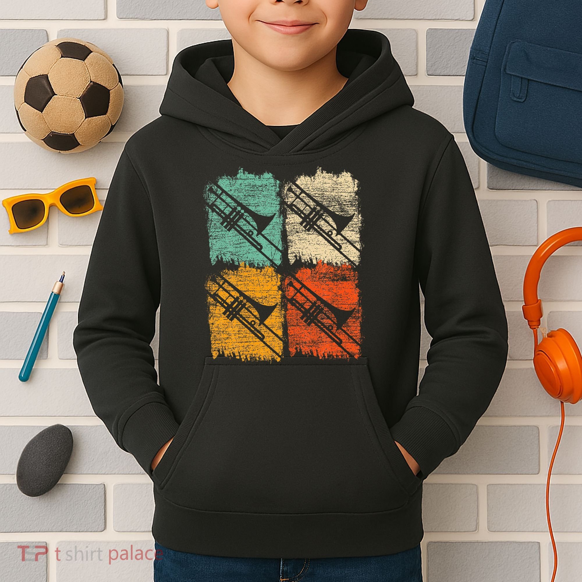 Retro Trombone Kids Hoodie