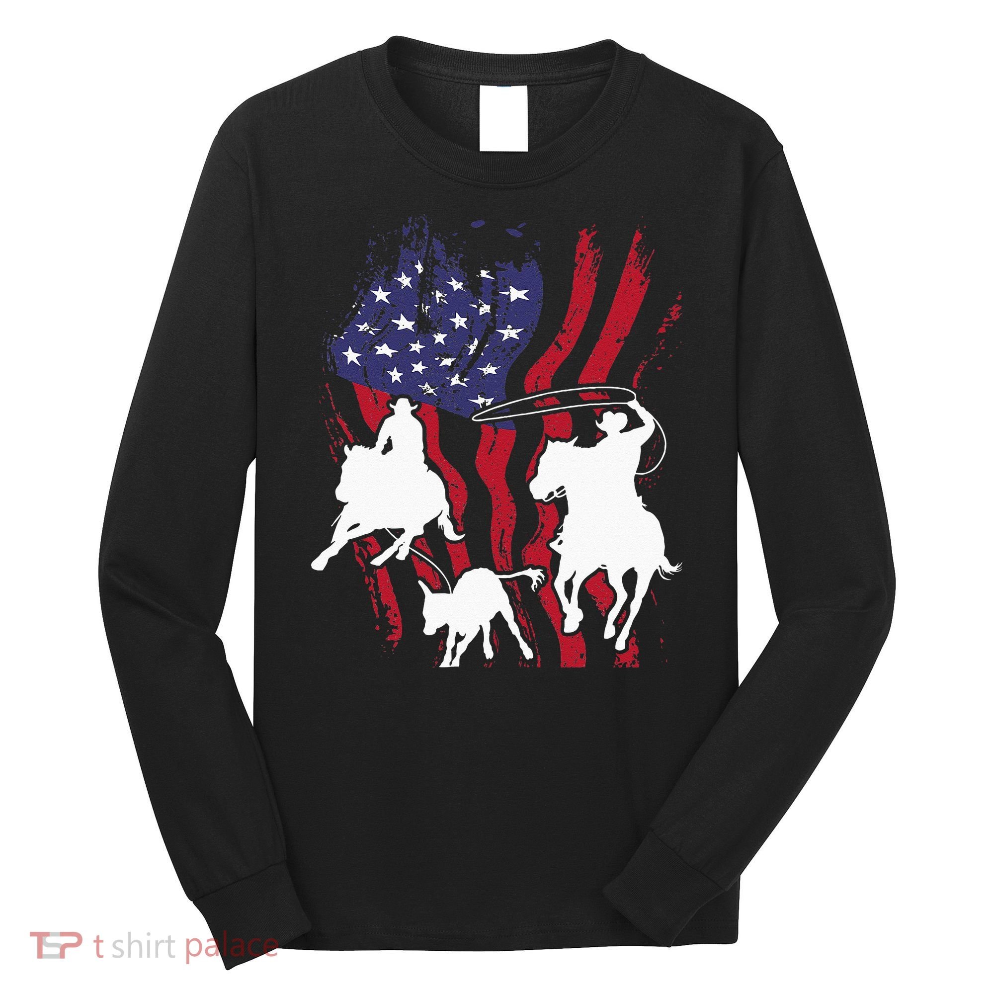 Rodeo Team Roping Horse Riding Equestrian Header Heeler Long Sleeve Shirt