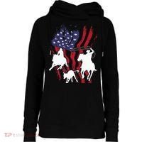Rodeo Team Roping Horse Riding Equestrian Header Heeler Womens Funnel Neck Pullover Hood thumb 0
