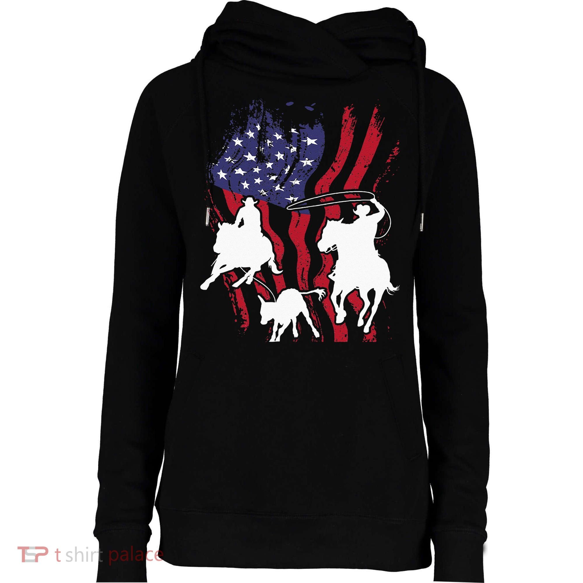 Rodeo Team Roping Horse Riding Equestrian Header Heeler Womens Funnel Neck Pullover Hood