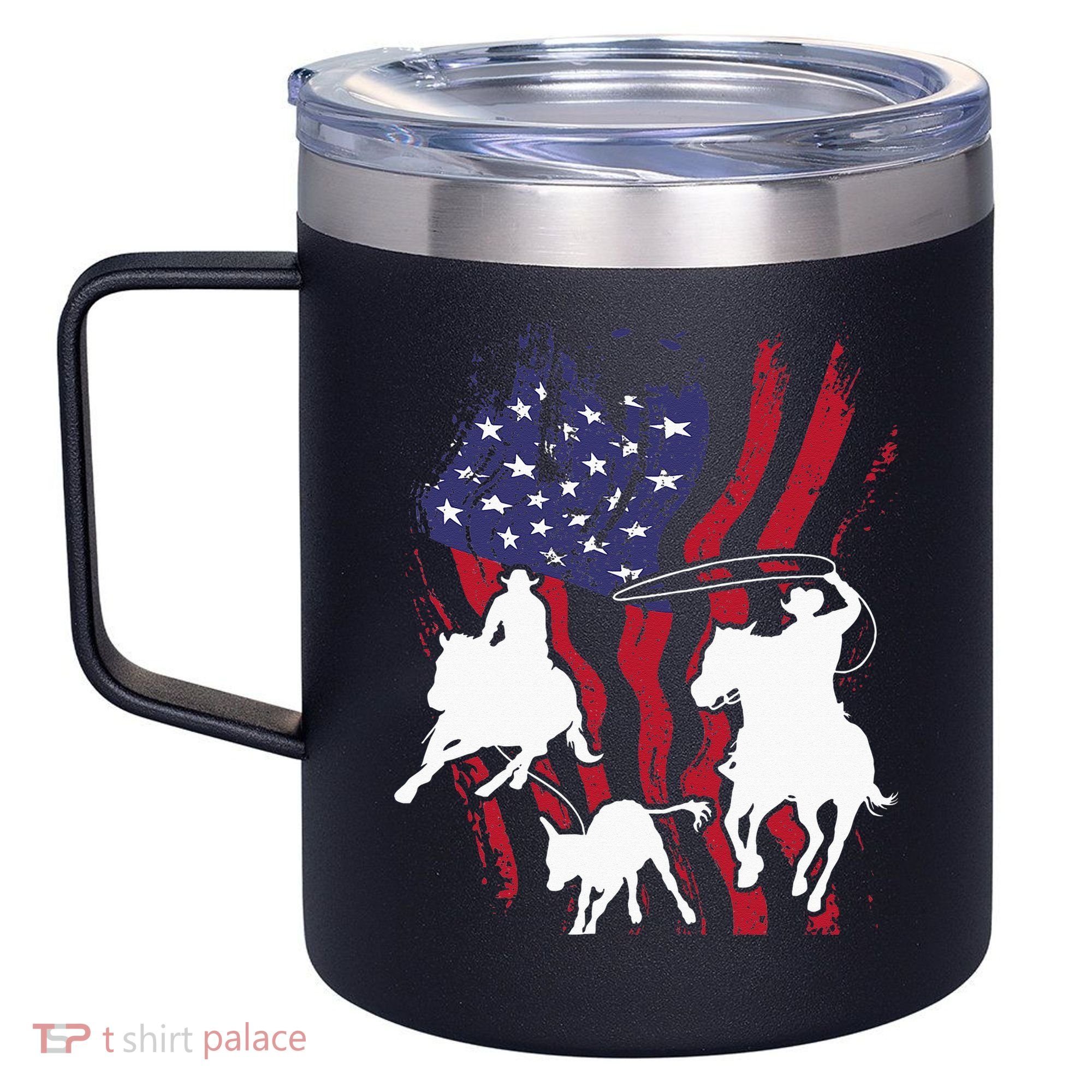 Rodeo Team Roping Horse Riding Equestrian Header Heeler 12oz Stainless Steel Coffee Mug