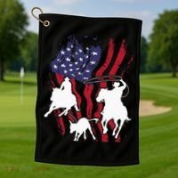 Rodeo Team Roping Horse Riding Equestrian Header Heeler Golf Towel thumb 1