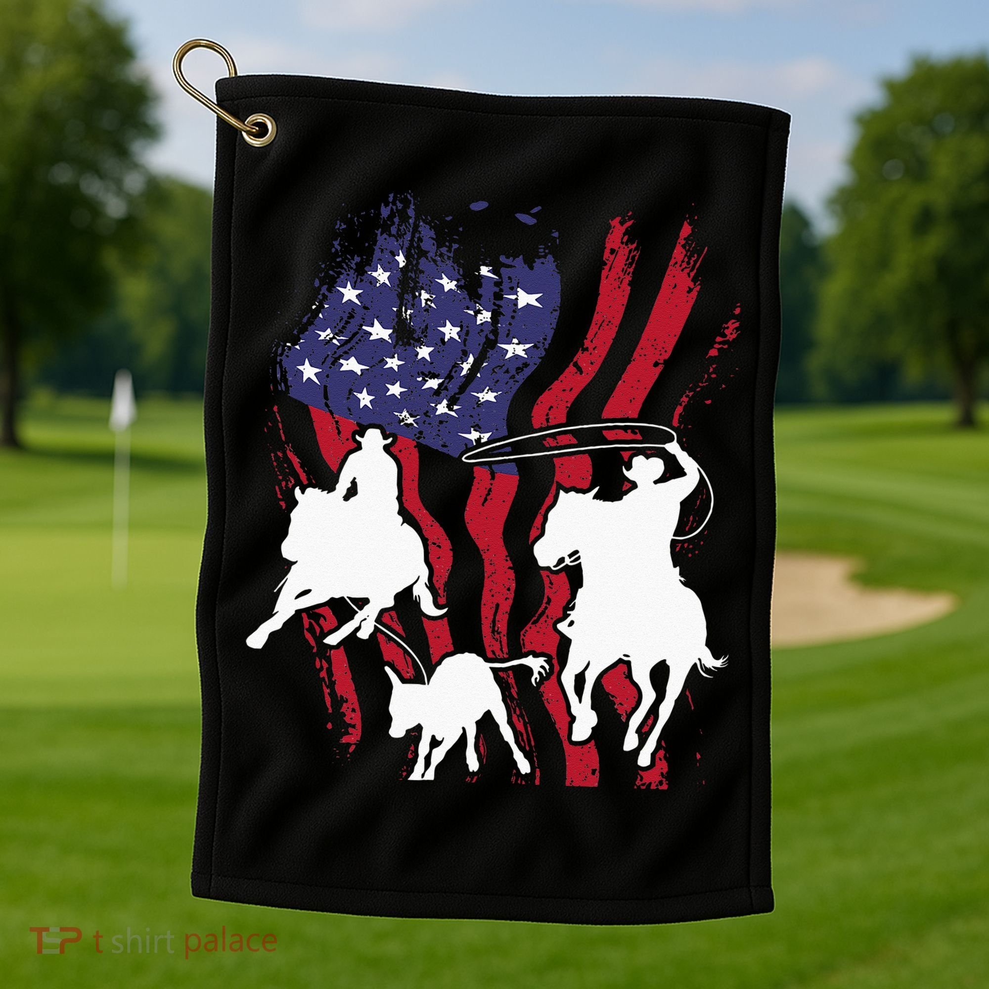 Rodeo Team Roping Horse Riding Equestrian Header Heeler Golf Towel