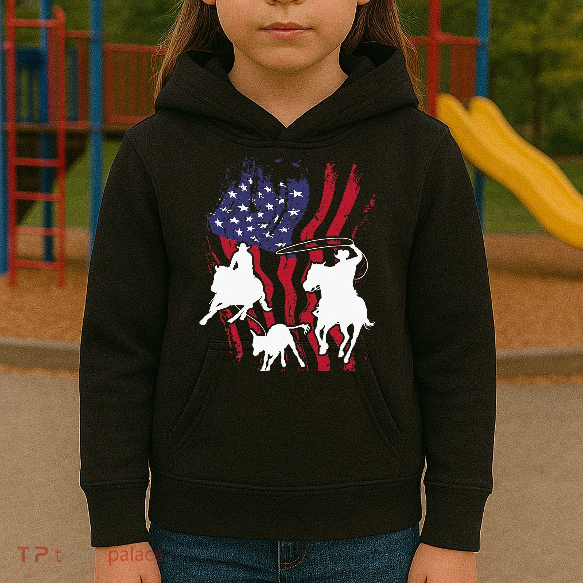 Rodeo Team Roping Horse Riding Equestrian Header Heeler Kids Hoodie