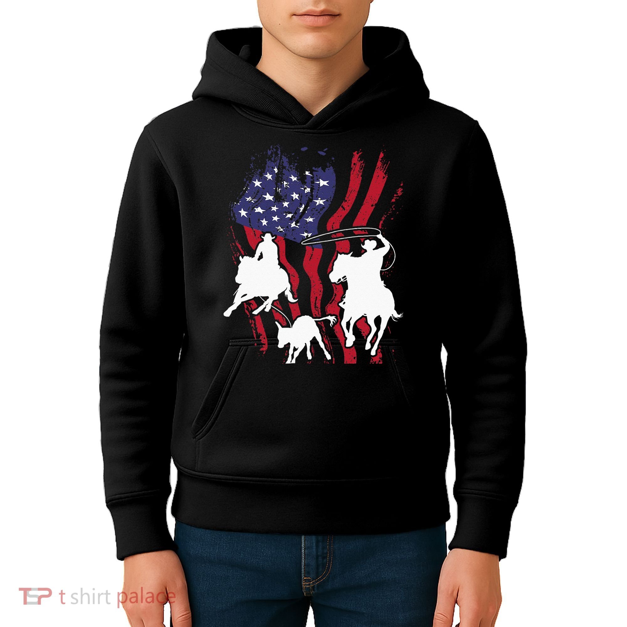 Rodeo Team Roping Horse Riding Equestrian Header Heeler Kids Hoodie
