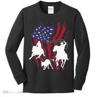 Rodeo Team Roping Horse Riding Equestrian Header Heeler Kids Long Sleeve Shirt thumb 0