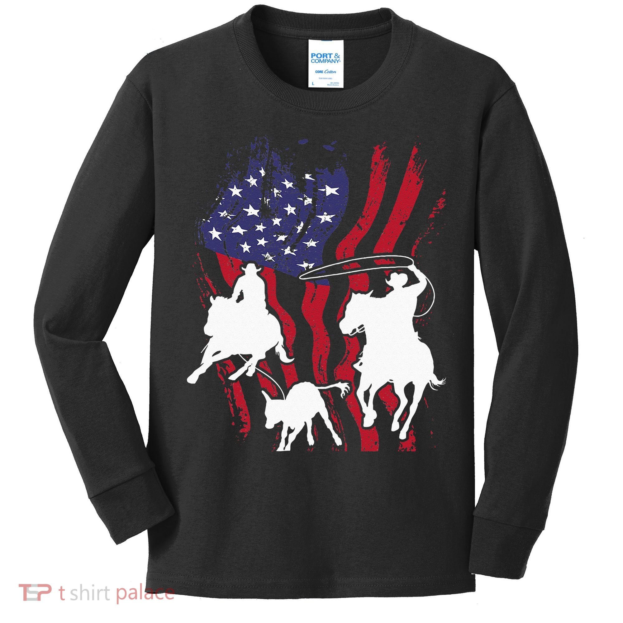 Rodeo Team Roping Horse Riding Equestrian Header Heeler Kids Long Sleeve Shirt