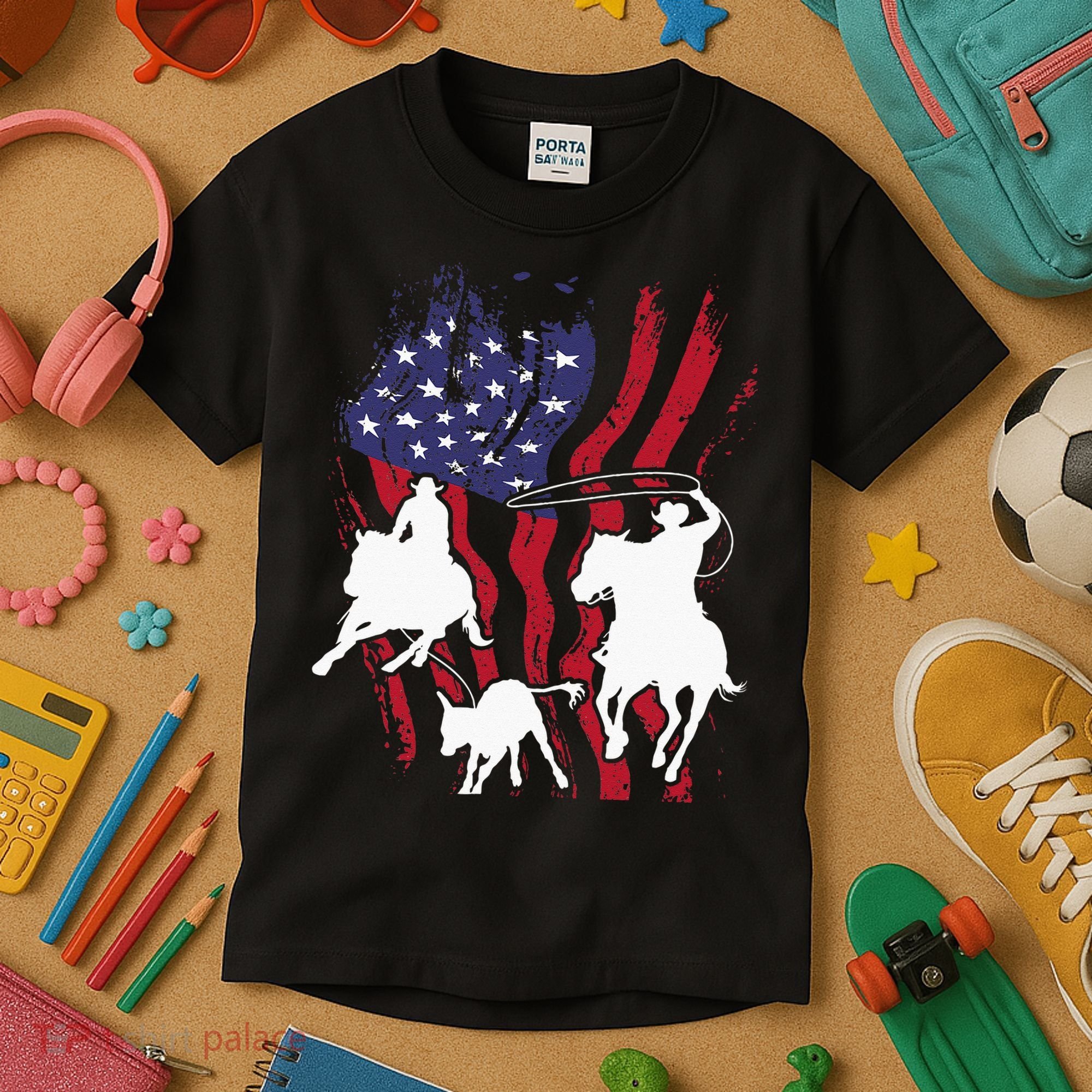 Rodeo Team Roping Horse Riding Equestrian Header Heeler Kids T-Shirt