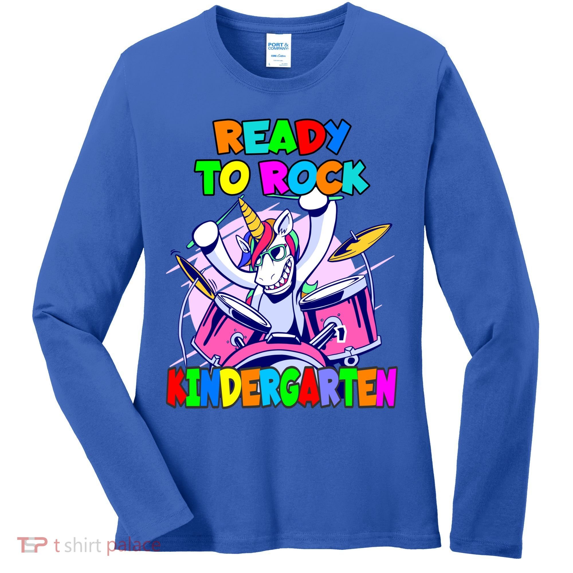 Ready To Rock Kindergarten Drumming Unicorn Preschool Meaningful Gift Women's Long Sleeve Shirt