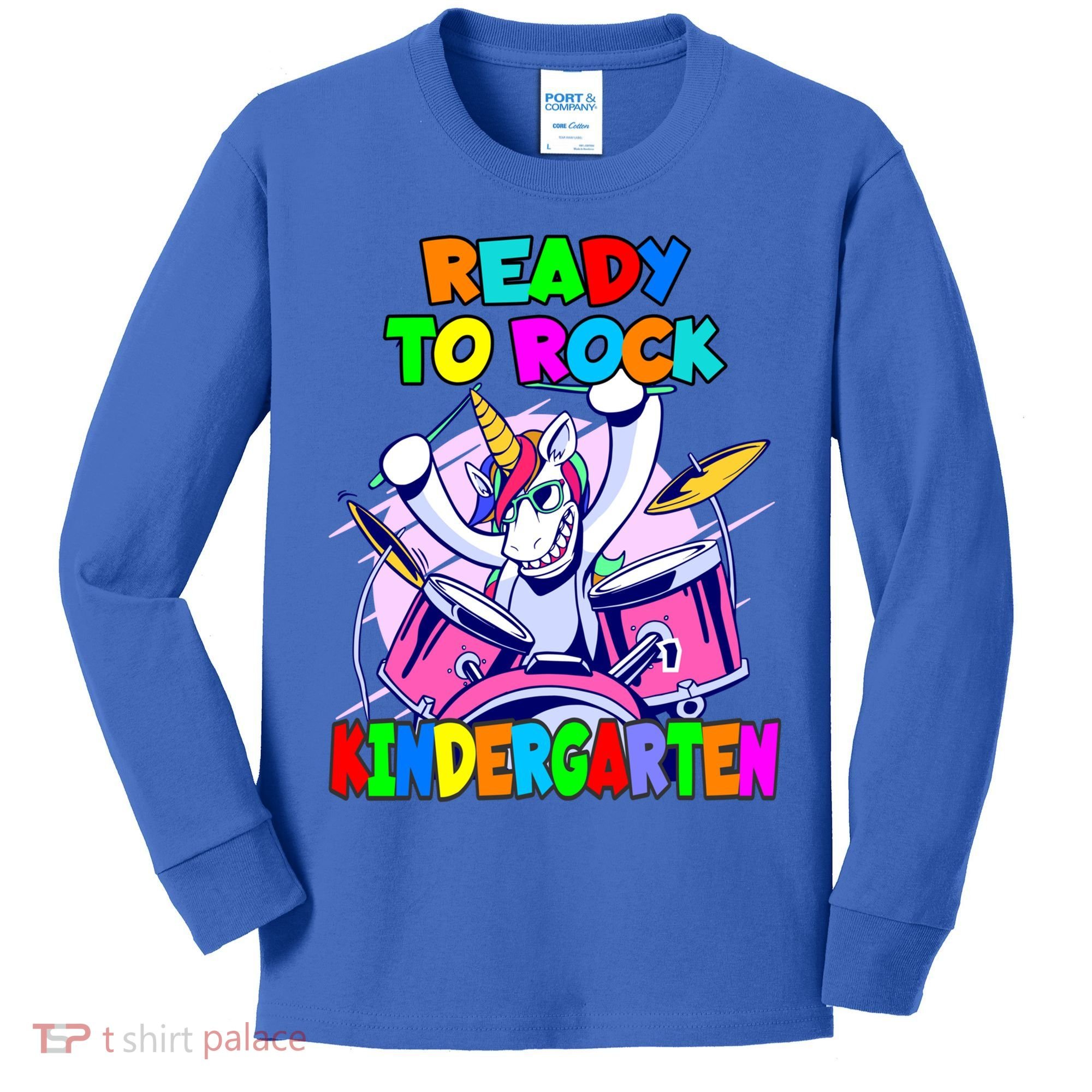 Ready To Rock Kindergarten Drumming Unicorn Preschool Meaningful Gift Kids Long Sleeve Shirt